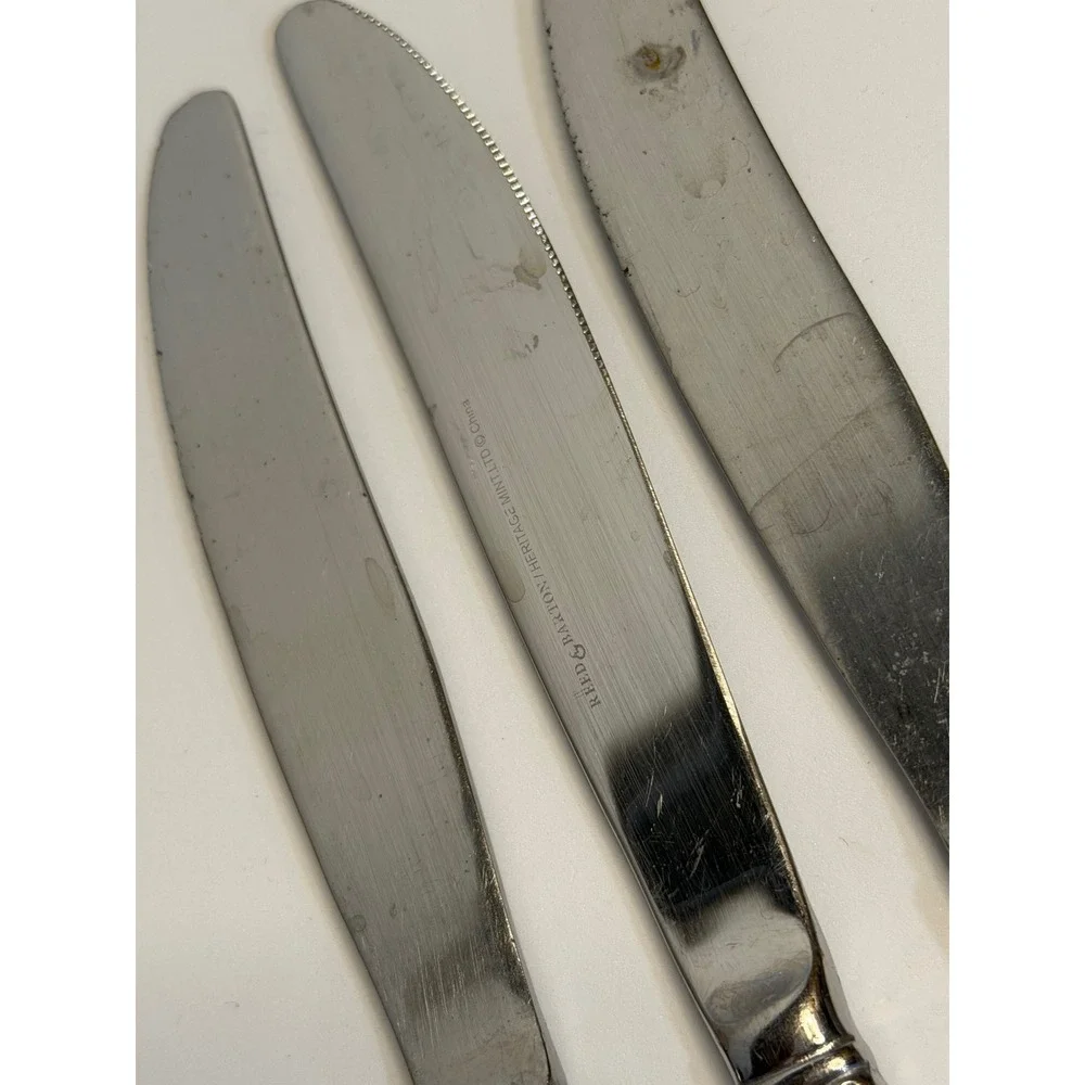 VTG Reed & Barton Dinner Knives Silver Heritage Mint Floral Scroll Set of 3‎ 9